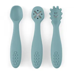 PETITE&MARS Set 3 ks silikónových tréningových lyžičiek Take&Match Frosted Sky 6m+