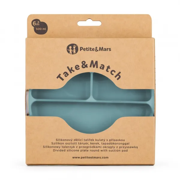 PETITE&MARS Tanierik silikónový deliaci okrúhly Take&Match Frosted Sky 6m+
