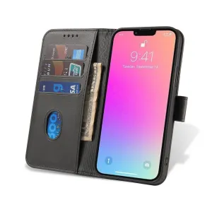 MG Magnet knižkové kožené puzdro na iPhone 14 Plus, čierne