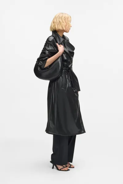 Kabát Karl Lagerfeld Perforated Faux Leather Trench Black