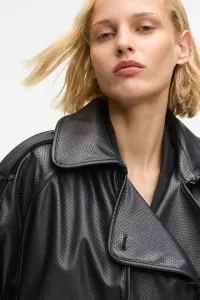 Kabát Karl Lagerfeld Perforated Faux Leather Trench Black