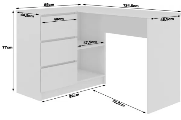 Ak furniture Rohový písací stôl B16 124 cm biely/dub sonoma ľavý
