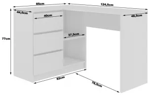 Ak furniture Rohový písací stôl B16 124 cm biely/dub sonoma ľavý