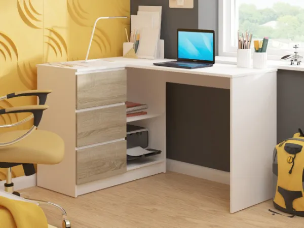 Ak furniture Rohový písací stôl B16 124 cm biely/dub sonoma ľavý