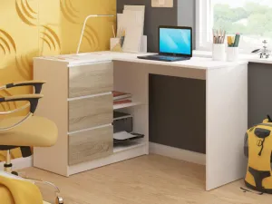 Ak furniture Rohový písací stôl B16 124 cm biely/dub sonoma ľavý
