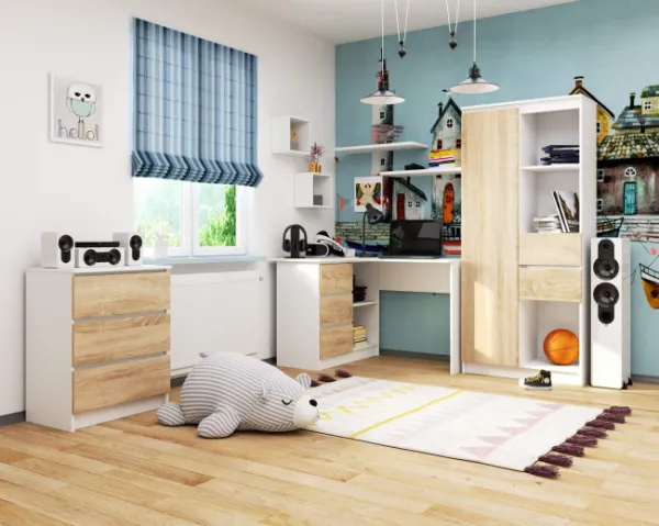 Ak furniture Rohový písací stôl B16 124 cm biely/dub sonoma ľavý