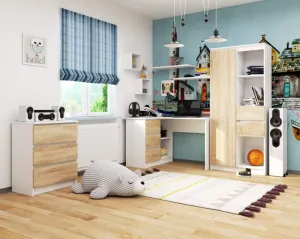 Ak furniture Rohový písací stôl B16 124 cm biely/dub sonoma ľavý