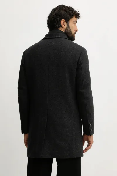 Kabát Hackett London Wool Cash Coat W/Bib Charcoal Grey
