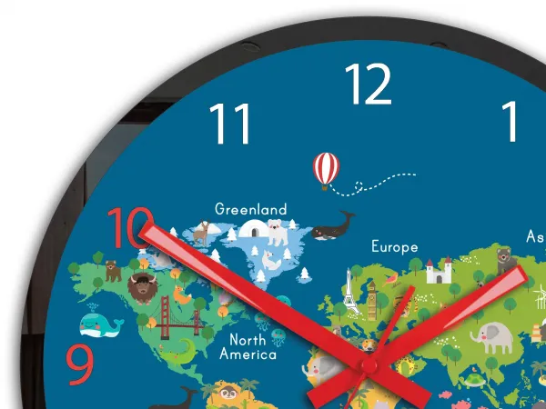 ModernClock Dětské nástěnné hodiny Mirro Mapa světa 30 cm vícebarevné