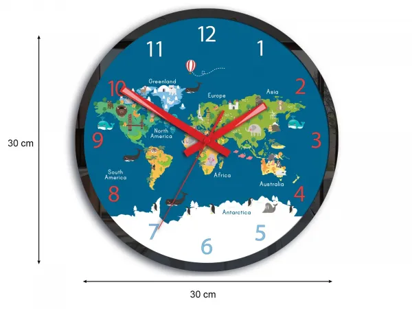 ModernClock Dětské nástěnné hodiny Mirro Mapa světa 30 cm vícebarevné