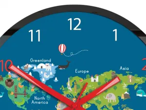 ModernClock Dětské nástěnné hodiny Mirro Mapa světa 30 cm vícebarevné