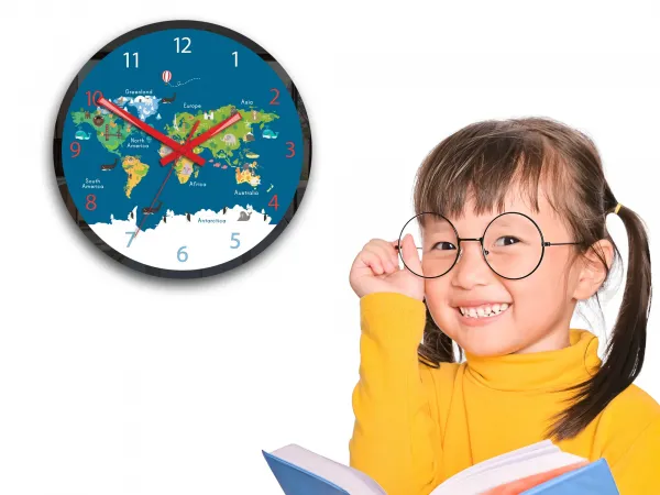 ModernClock Dětské nástěnné hodiny Mirro Mapa světa 30 cm vícebarevné