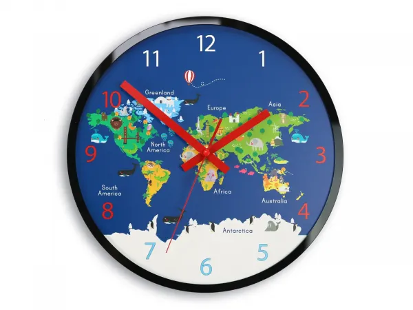 ModernClock Dětské nástěnné hodiny Mirro Mapa světa 30 cm vícebarevné