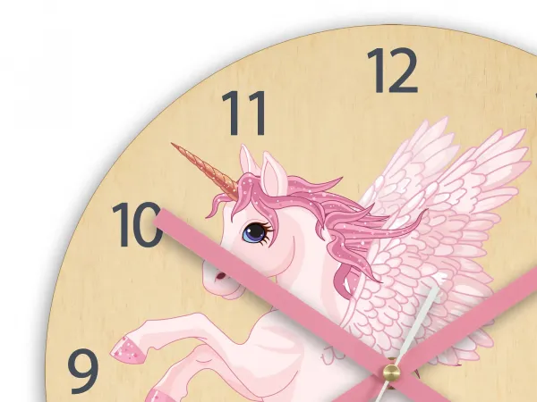 ModernClock Dětské nástěnné hodiny Ami Jednorožec 30 cm růžové