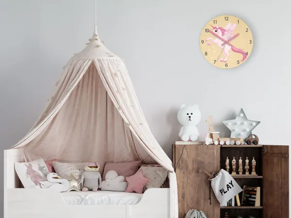 ModernClock Dětské nástěnné hodiny Ami Jednorožec 30 cm růžové