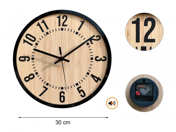 ModernClock Bambusové nástenné hodiny Bruno 30 cm hnedé/čierne