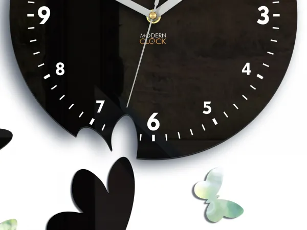 ModernClock Nástenné hodiny Motýle 28 cm čierne