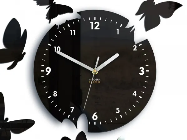 ModernClock Nástenné hodiny Motýle 28 cm čierne