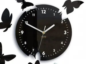 ModernClock Nástenné hodiny Motýle 28 cm čierne
