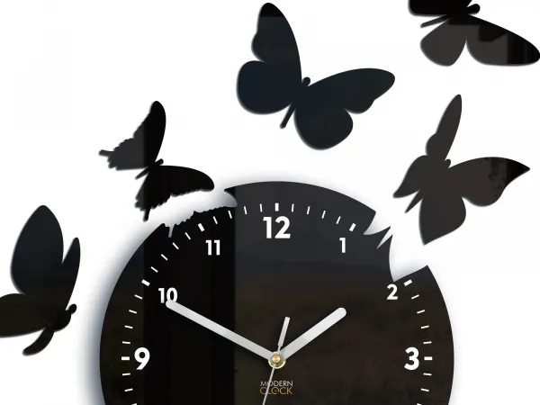 ModernClock Nástenné hodiny Motýle 28 cm čierne