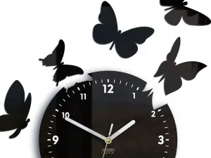 ModernClock Nástenné hodiny Motýle 28 cm čierne