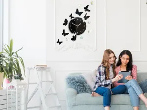 ModernClock Nástenné hodiny Motýle 28 cm čierne