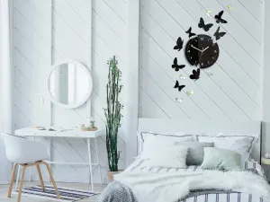 ModernClock Nástenné hodiny Motýle 28 cm čierne