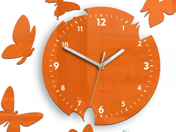 ModernClock Nástenné hodiny Motyle 28 cm oranžové