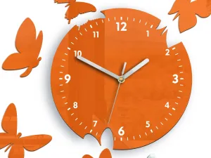 ModernClock Nástenné hodiny Motyle 28 cm oranžové