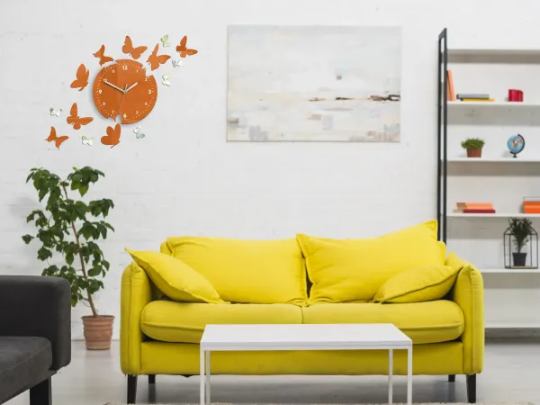 ModernClock Nástenné hodiny Motyle 28 cm oranžové