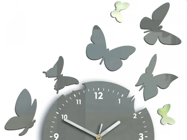 ModernClock Nástenné hodiny Motýle 28 cm sivé