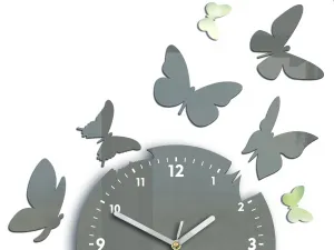 ModernClock Nástenné hodiny Motýle 28 cm sivé