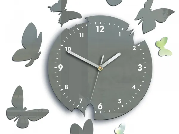 ModernClock Nástenné hodiny Motýle 28 cm sivé
