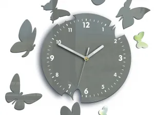 ModernClock Nástenné hodiny Motýle 28 cm sivé