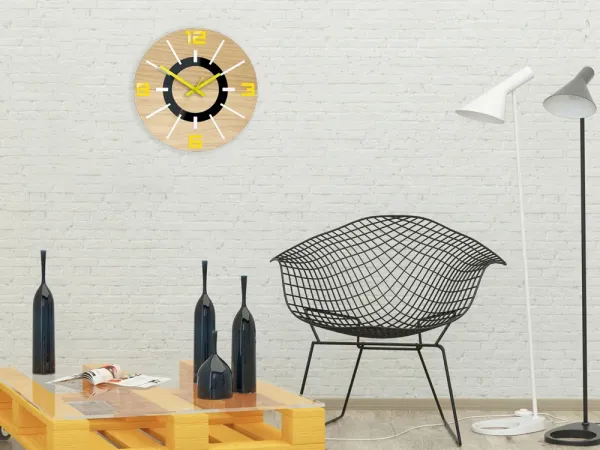 ModernClock Drevené nástenné hodiny Alladyn 33,5 cm dub prírodný/žltý