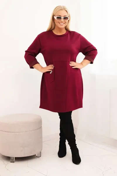 Legínovo Dámske plus size šaty maslové s vreckom a 3/4 rukávom béžová Farba: Slivková, Veľkosť: UNI