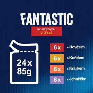 Felix Fantastic kapsičky pre mačky kura, hovädzie, králik, jahňacie v želé 24×85 g