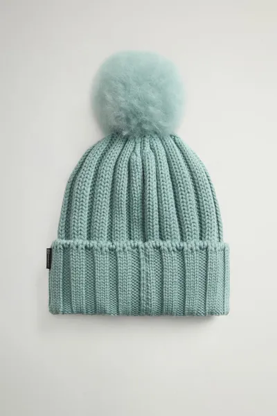 Čapica Woolrich Beanie Cashmere Pom Pom Chinois Green