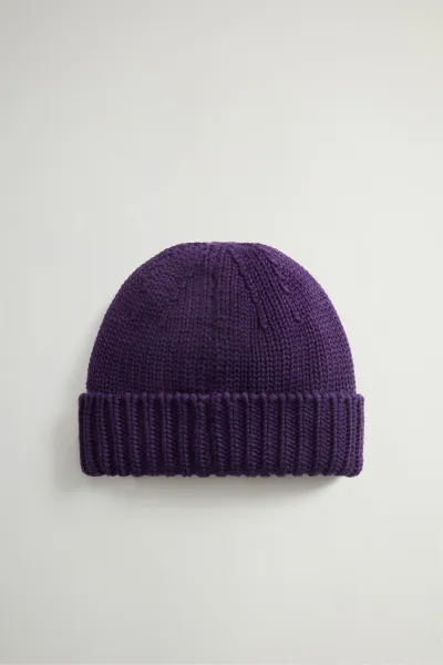 Čapica Woolrich Merino Wool Logo Beanie Grape