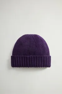 Čapica Woolrich Merino Wool Logo Beanie Grape