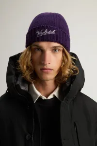 Čapica Woolrich Merino Wool Logo Beanie Grape