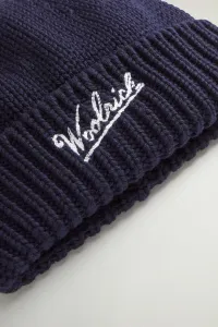 Čapica Woolrich Merino Wool Logo Beanie Melton Blue