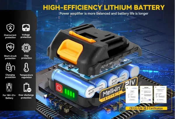 OneVan / Mellwin Bez uhlíkové elektrické vŕtacie príklepové kladivo, šramačka, príklepka pre batérie MAKITA 18V v kufíku 2 x batéria a nabíjačka