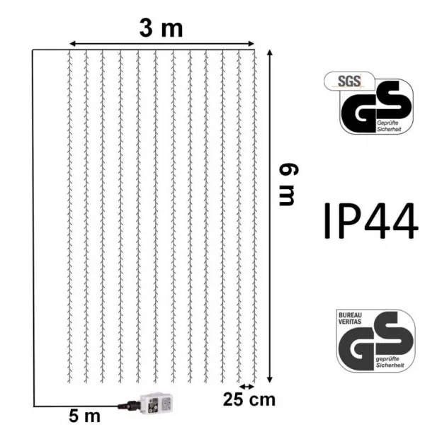 VOLTRONIC svetelný záves 3 x 6 m, 12 prameňov, farebný