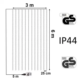 VOLTRONIC svetelný záves 3 x 6 m, 12 prameňov, farebný