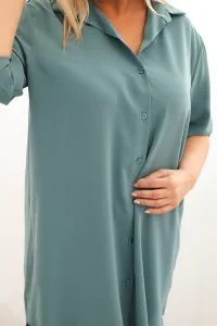 Legínovo Dámske košeľové šaty Plus Size s dlhším zadným dielom a vyhrnutým rukávom hnedé Farba: Tmavá mätová, Veľkosť: UNI