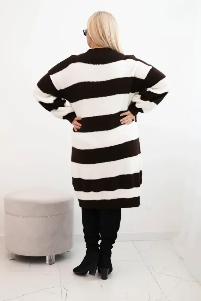 Legínovo Dámske pletené šaty Plus Size s pruhmi béžové Farba: Hnedá, Veľkosť: UNI