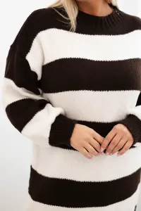 Legínovo Dámske pletené šaty Plus Size s pruhmi béžové Farba: Hnedá, Veľkosť: UNI