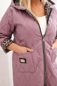 Legínovo Dámska zimná prešívaná bunda Plus Size s leopardím vzorom a kapucňou hnedá Farba: Tmavoružová, Veľkosť: UNI