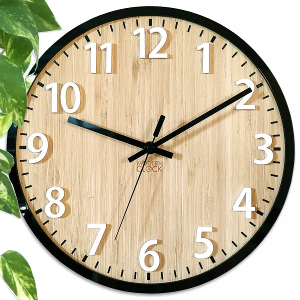 ModernClock Bambusové nástenné hodiny Diana 30 cm hnedé/čierne